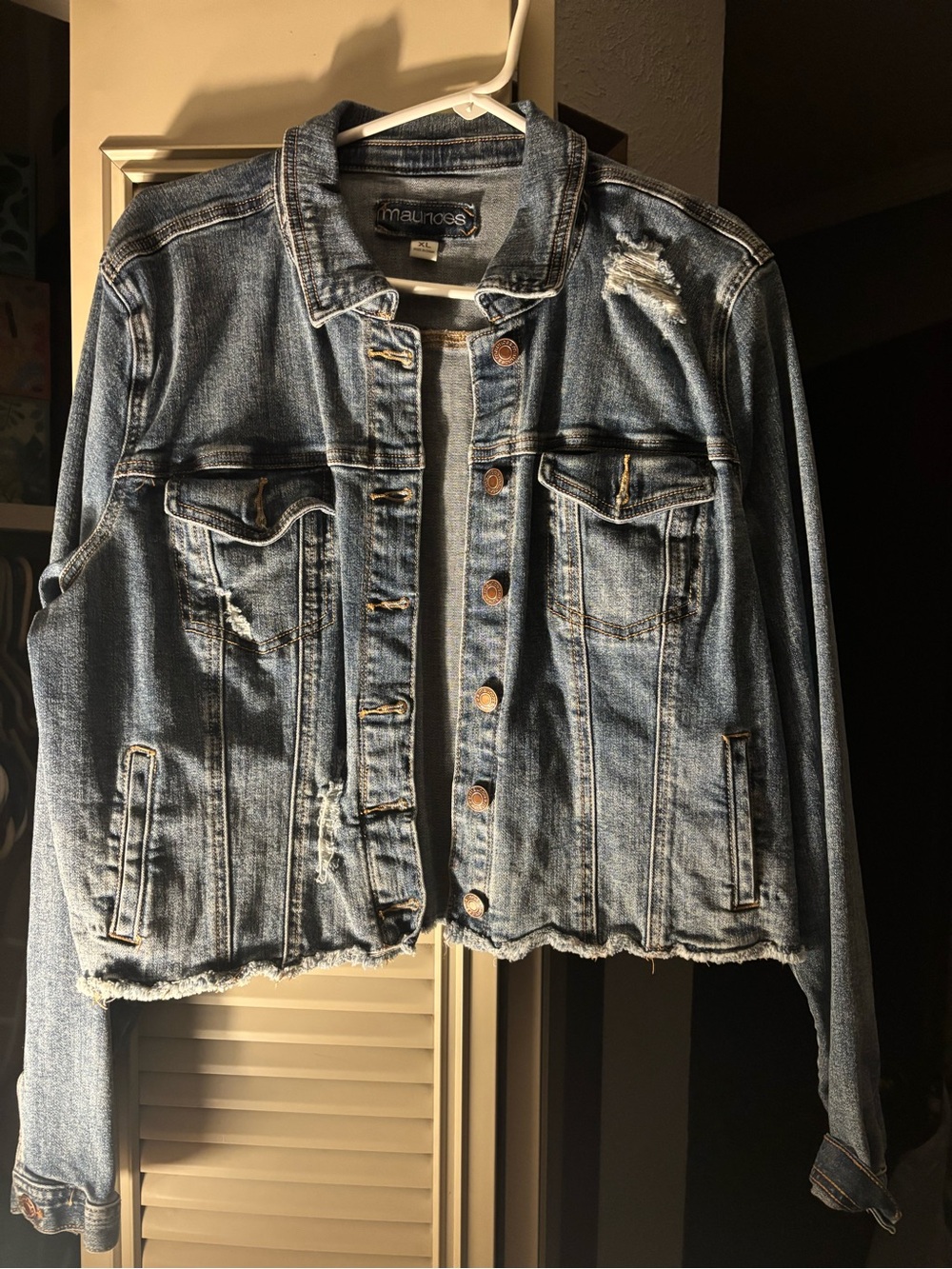 Maurices Distressed Light Blue Denim Jacket